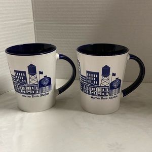 Warner Bros Studios Set of 2 Mugs Cups Blue and White Studio Set View 12oz